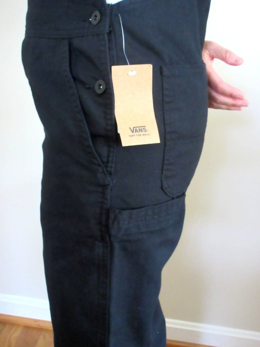 Vans Women's Ground Work Denim Carpenter overalls Black White Size XS NWT - Picture 12 of 14